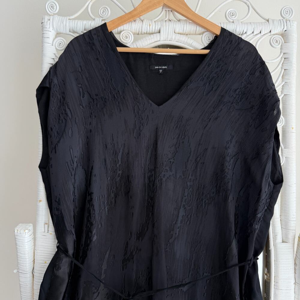 Pas de Calais Tunic Dress One Size Black Burnout Textured Crinkled Avant Garde - Picture 2 of 13